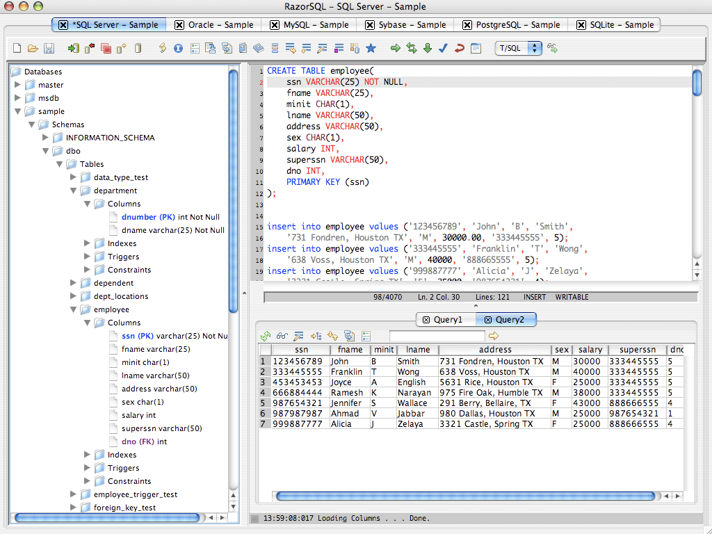 SQL database query tool, browser, and editor.