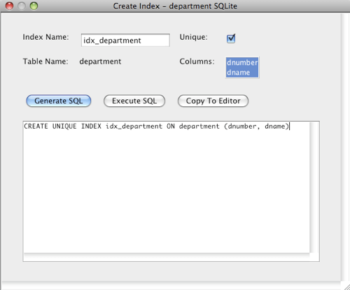 SQLite Create Index