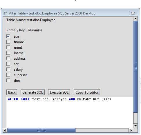 MS SQL Server Add Primary Key