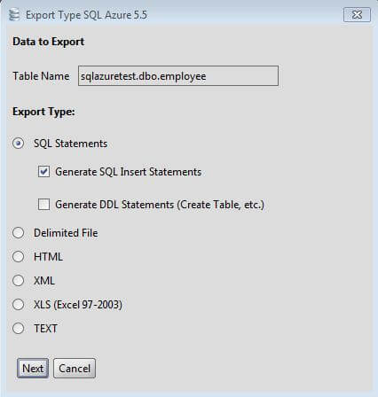 SQL Azure Export Tool